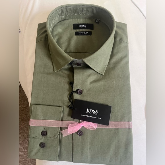 BOSS by HUGO BOSS - Regular Fit Cotton Dress Shirt - Green - Picture 1 of 5